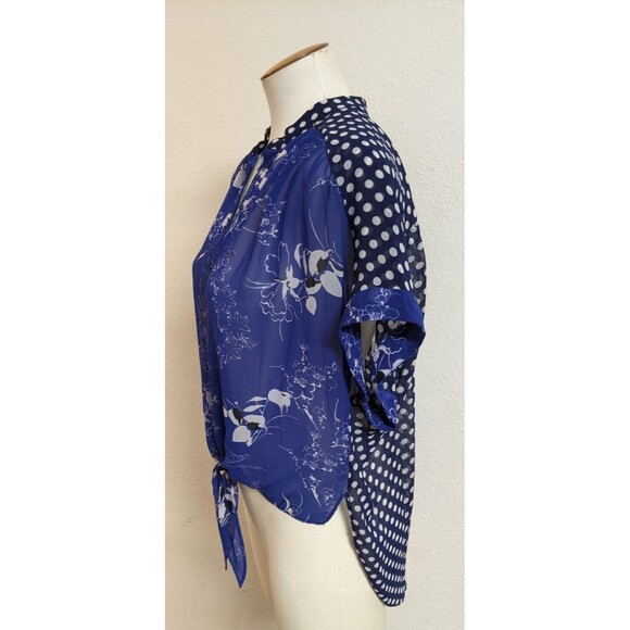 Anthropologie LEIFNOTES "Times Two" Polka Dot Floral Tie Front Blouse Size 8 - Picture 5 of 10